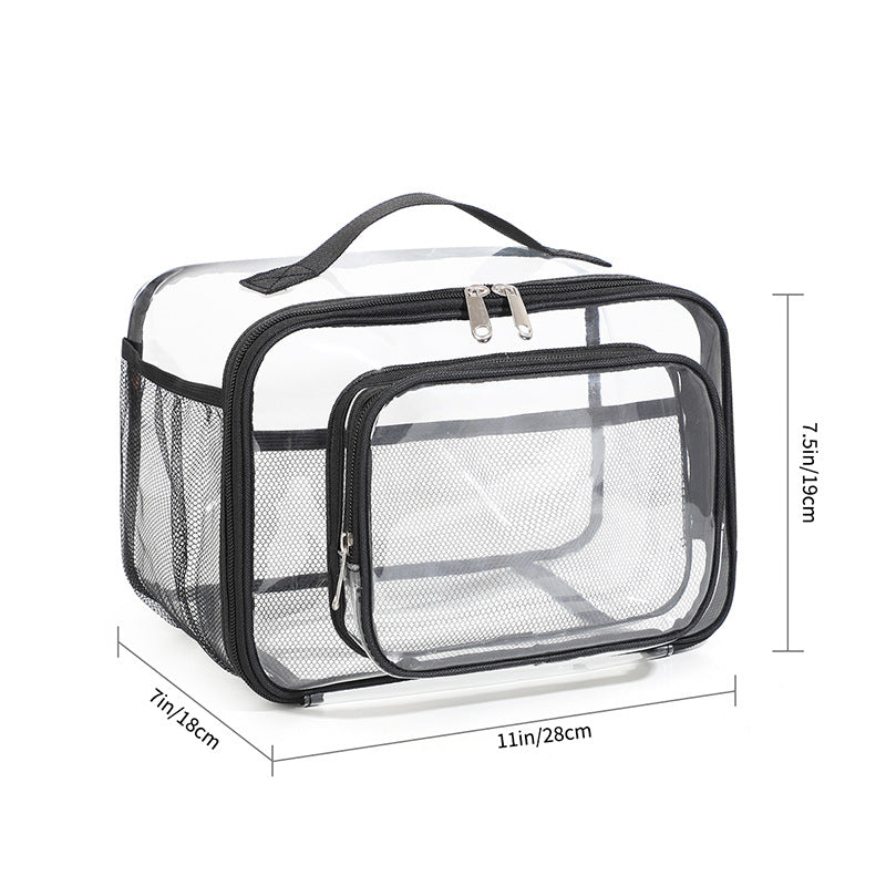 Clear PVC Tote Bag with Handle - Transparent Stadium-Approved Travel Organizer(Black) - One Red Hill